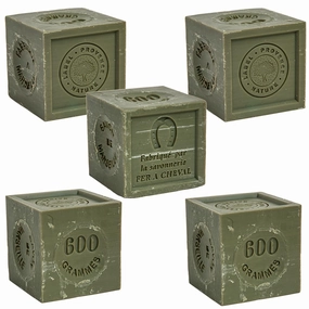 Savon De Marseille - French Soap Made with 72% Pure Organic Olive Oil - Suitable for all Skin Types - Body and Hand Wash - Moisturising and Nourishing - 21.2 oz Cube - Set of 5