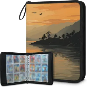 Scenic Sunset 3 Ring Trading Zipper Binder Strap, Trading Card Binder 4 Pocket, 400 Pockets Card Holder with 50 Removable Sleeves for Game Cards