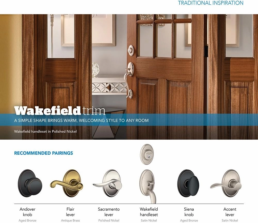 SCHLAGE Andover Knob with Wakefield Trim Non-Turning Lock, Satin Chrome (F170 AND 626 WKF)