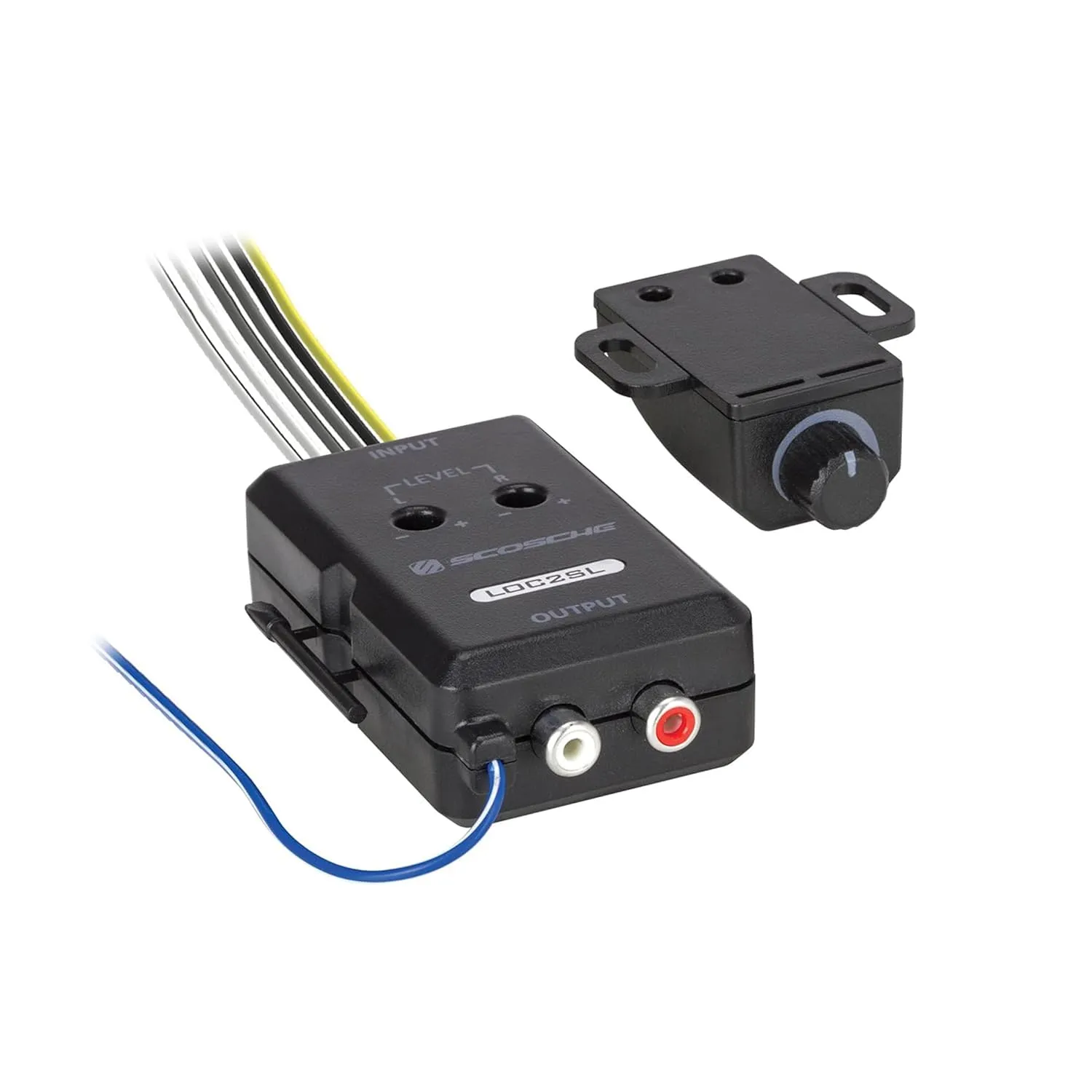 Scosche LOC2SL Line Output Converter with Remote Control Knob - 2CH High/Low RCA Converter Car Audio - Ideal for Subwoofer Amp - Line Level Converter for Car Stereo - Easy Installation - Quality Sound