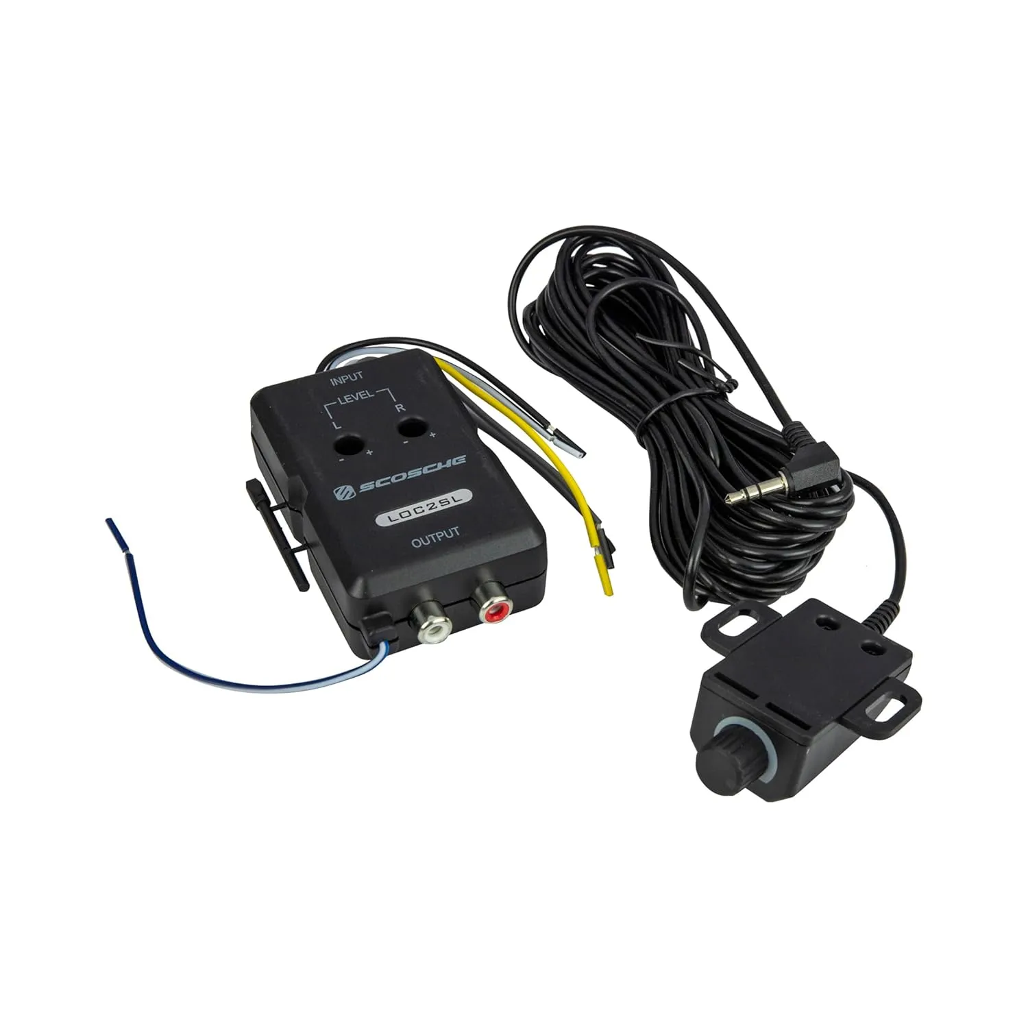 Scosche LOC2SL Line Output Converter with Remote Control Knob - 2CH High/Low RCA Converter Car Audio - Ideal for Subwoofer Amp - Line Level Converter for Car Stereo - Easy Installation - Quality Sound