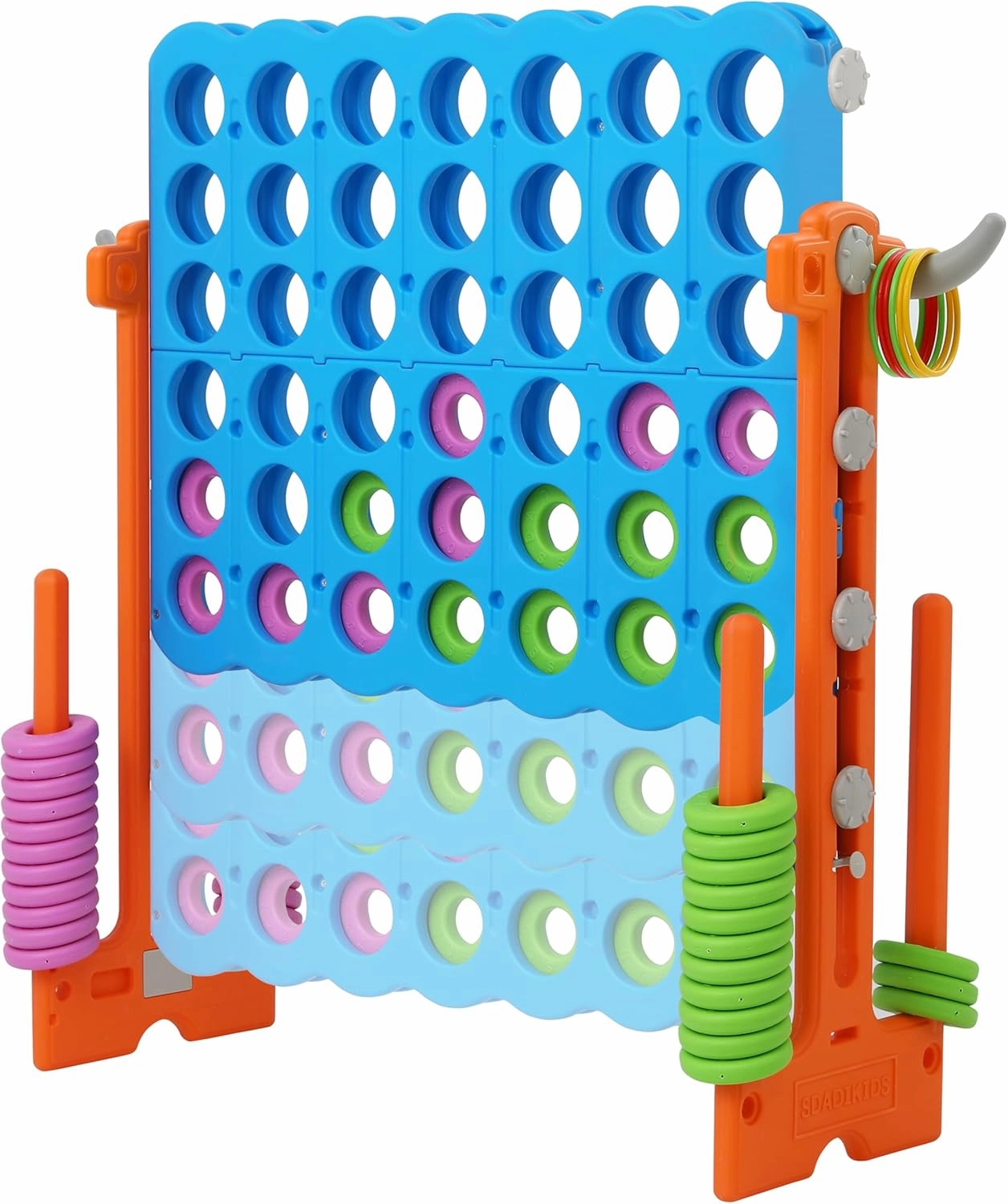 SDADI Height Adjustable Giant 4 in a Row Connect Game, 2-in-1 Jumbo 4-to-Score Game with Ring Toss Game Set, Indoor Outdoor Yard Game Party Game for Kids Adults and Family, Orange