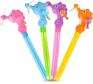 Sea Horse Bubble Baton with Wind-Up Fan – Forest & Twelfth Big Bubble Wand for Kids, Bubble Blower Toy for Endless Bubble Fun, Sea Life Bubble Wands for Kids Parties and Outdoor Play (Pack of 4)