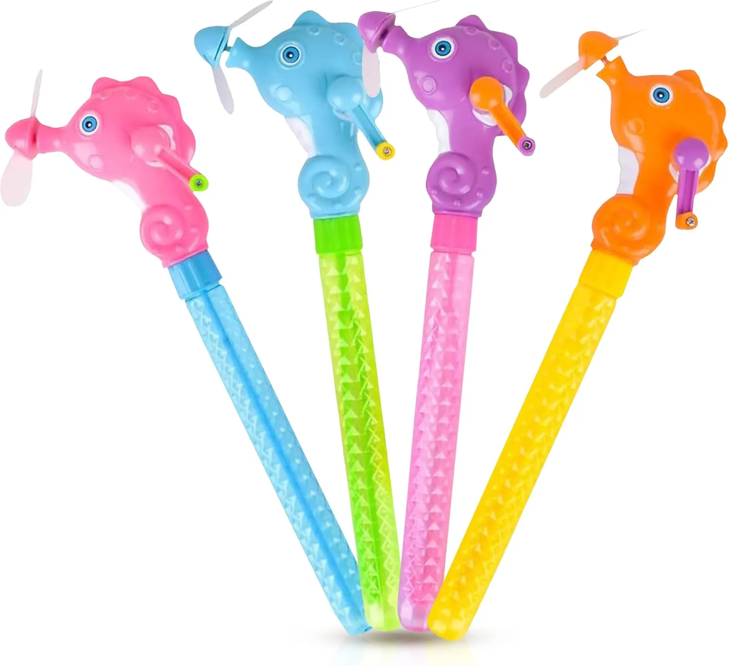 Sea Horse Bubble Baton with Wind-Up Fan – Forest & Twelfth Big Bubble Wand for Kids, Bubble Blower Toy for Endless Bubble Fun, Sea Life Bubble Wands for Kids Parties and Outdoor Play (Pack of 4)