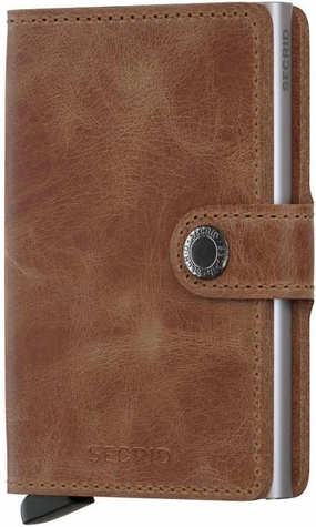 Secrid Men Mini Wallet Genuine Leather Vintage RFID Safe Card Case for max 12 cards 16mm slim Light Brown
