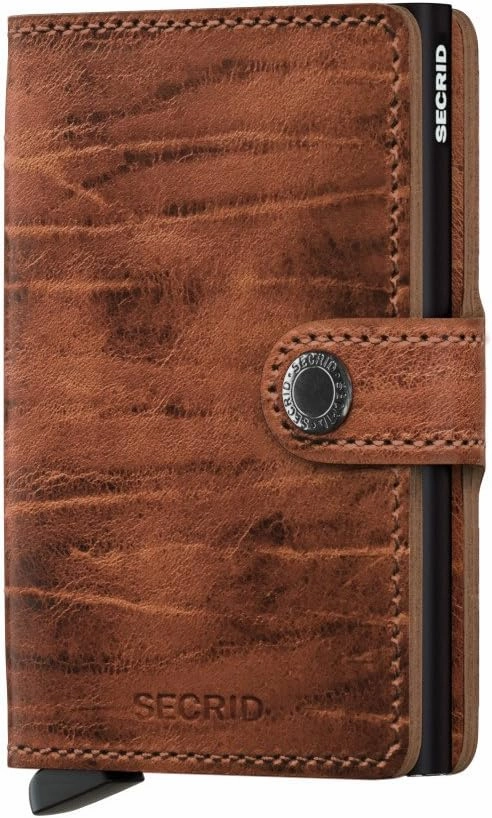 Secrid Men Mini Wallet Genuine Leather Vintage RFID Safe Card Case for max 12 cards 16mm slim Light Brown