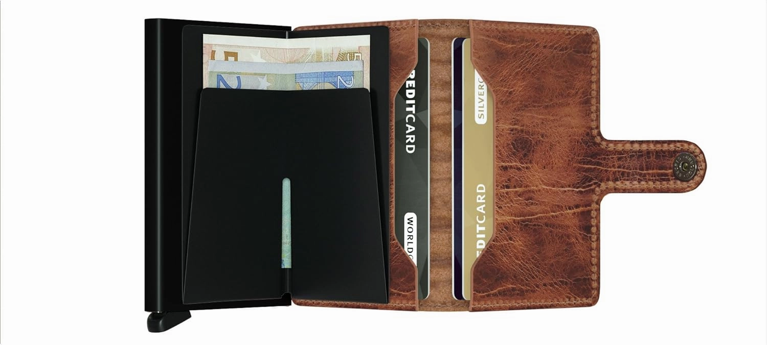 Secrid Men Mini Wallet Genuine Leather Vintage RFID Safe Card Case for max 12 cards 16mm slim Light Brown