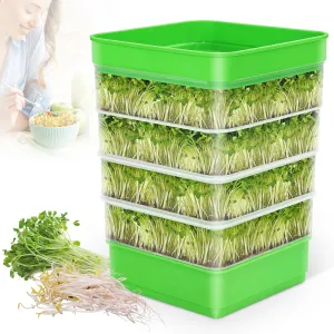 Seed Sprouter Kit,4-Tier Bean Sprouts Grow Kit,Micro Greens Growing Trays Stackable Sprouts Growing Kit Tray for Beans Alfalfa Wheatgrass Seeds
