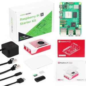 Seeed Studio Raspberry Pi 5 Starter Kit - 8GB RAM, Official Pi 5 case with Active Cooler, 128GB SD Card with pre-Installed Raspberry Pi OS, Official 27W Power Supply, HDMI Cable (1.5M), Network Cable