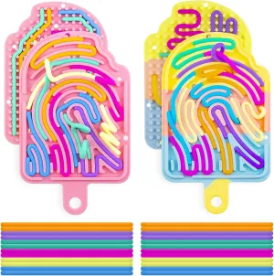 Sensory Activity Board Fidget Toys,Busy Board for Stress Relief,Anxiety,ADHD and Calm Down,Autism Sensory Products for Kids 3  & Adults,Fidgets Pad |Portable Travel Bag| 24 Strings (2 Pcs Popsicle)