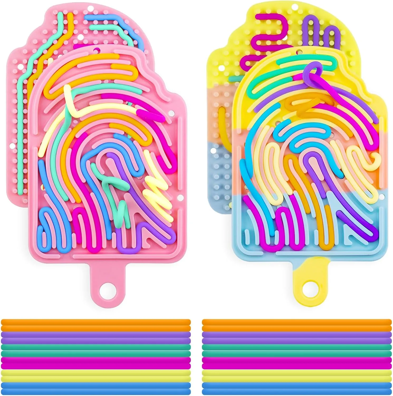 Sensory Activity Board Fidget Toys,Busy Board for Stress Relief,Anxiety,ADHD and Calm Down,Autism Sensory Products for Kids 3  & Adults,Fidgets Pad |Portable Travel Bag| 24 Strings (2 Pcs Popsicle)