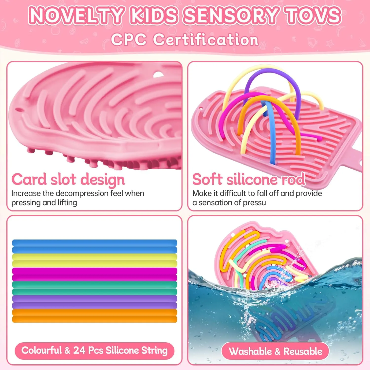 Sensory Activity Board Fidget Toys,Busy Board for Stress Relief,Anxiety,ADHD and Calm Down,Autism Sensory Products for Kids 3  & Adults,Fidgets Pad |Portable Travel Bag| 24 Strings (2 Pcs Popsicle)
