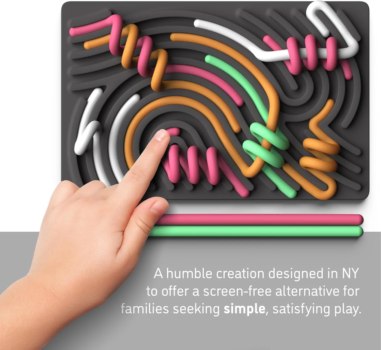 Sensory Activity Board: Silicone Fidget Toy for Calming, Stress, Anxiety, ADHD & Autism | Silent, No Mess | Kids 3  & Adults | Includes Portable Travel Bag & 11 Strings (Granite)