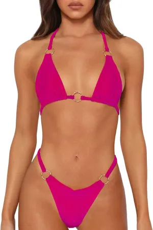 Sexy Bikinis for Women 2 Piece Bikini Spaghetti Strap Swimsuits Solid Color Bathing Swimwear Triangle Bathing Suit