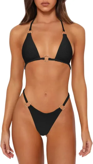 Sexy Bikinis for Women 2 Piece Bikini Spaghetti Strap Swimsuits Solid Color Bathing Swimwear Triangle Bathing Suit