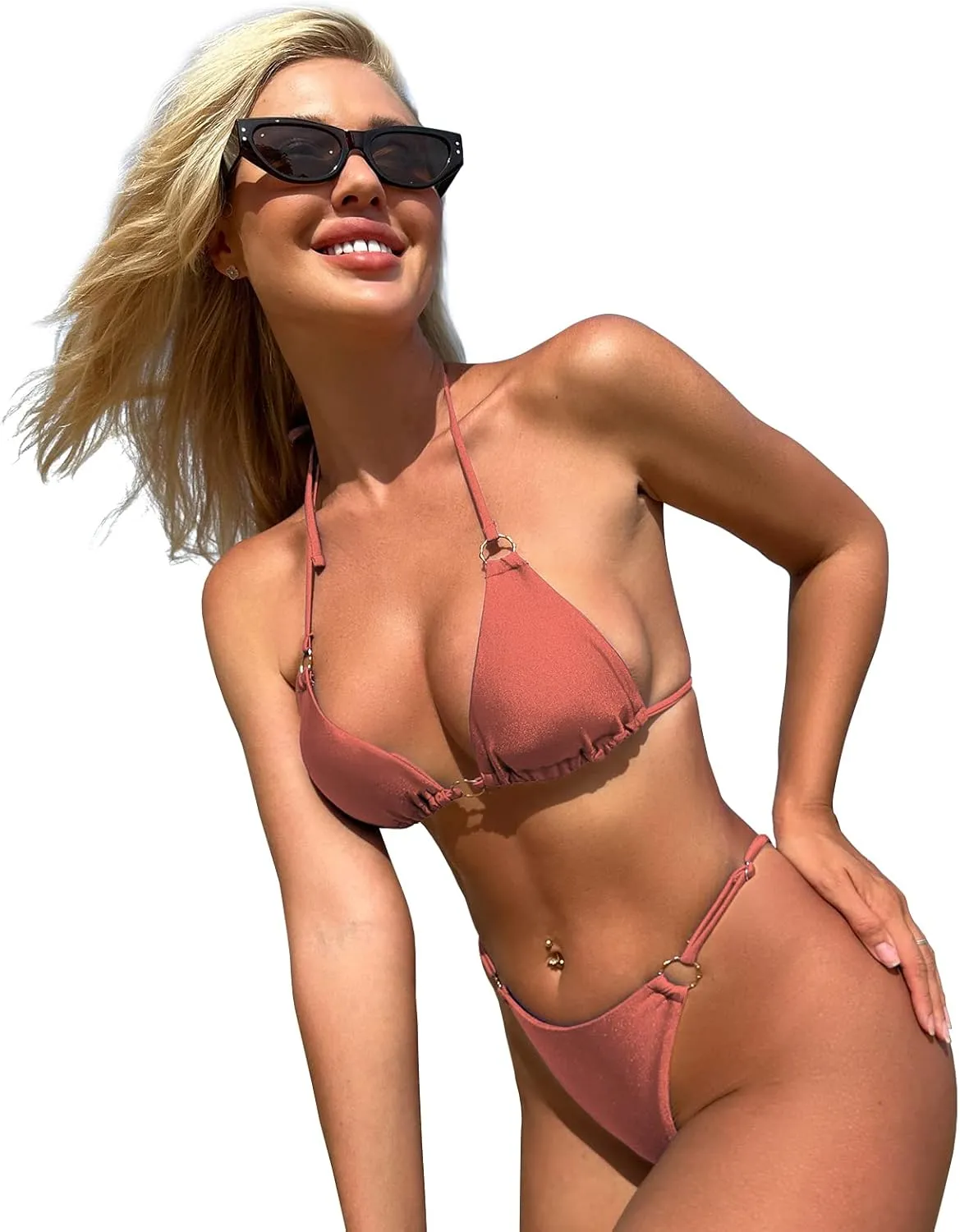 Sexy Bikinis for Women 2 Piece Bikini Spaghetti Strap Swimsuits Solid Color Bathing Swimwear Triangle Bathing Suit