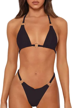 Sexy Bikinis for Women 2 Piece Bikini Spaghetti Strap Swimsuits Solid Color Bathing Swimwear Triangle Bathing Suit