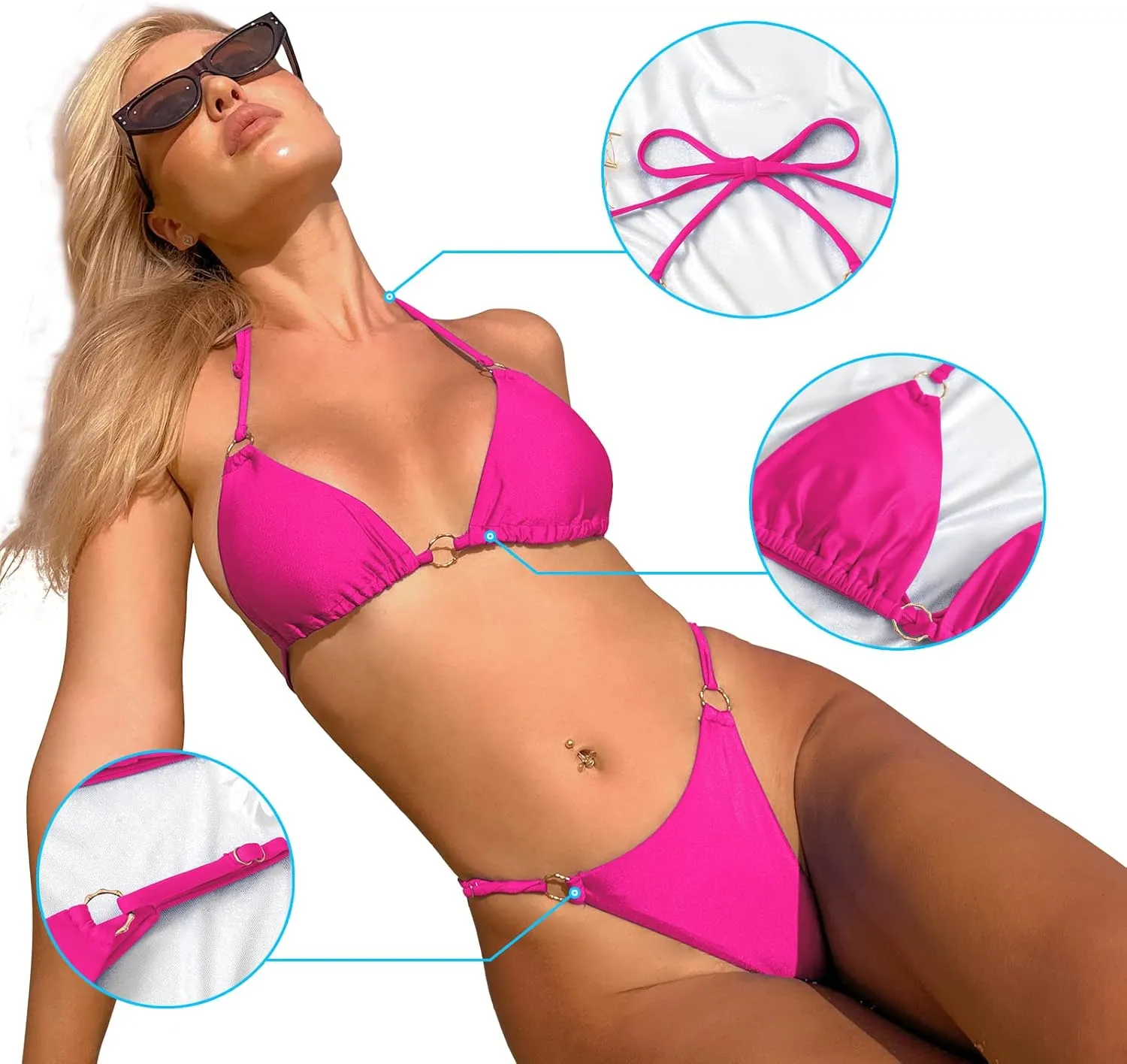 Sexy Bikinis for Women 2 Piece Bikini Spaghetti Strap Swimsuits Solid Color Bathing Swimwear Triangle Bathing Suit