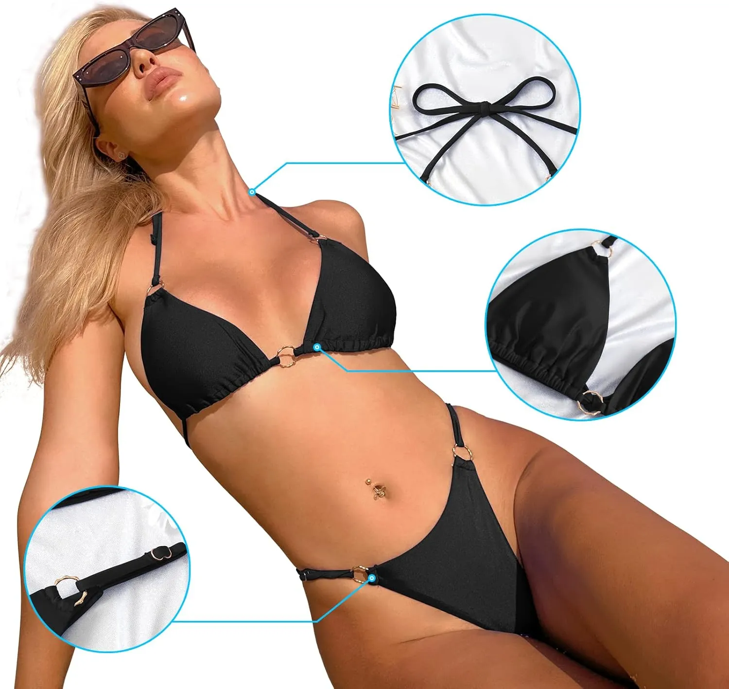 Sexy Bikinis for Women 2 Piece Bikini Spaghetti Strap Swimsuits Solid Color Bathing Swimwear Triangle Bathing Suit