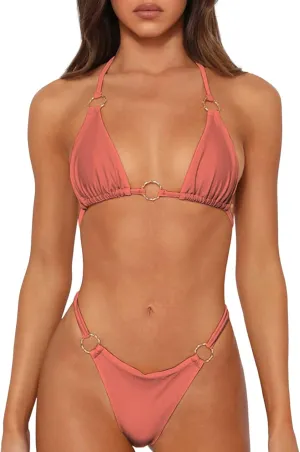 Sexy Bikinis for Women 2 Piece Bikini Spaghetti Strap Swimsuits Solid Color Bathing Swimwear Triangle Bathing Suit