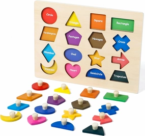 Shape Puzzles Wooden Puzzles for Toddlers, Peg Puzzle Educational Shape Sorter Toys Wooden Shape Board Puzzles, Preschool Learning Educational Toy for Baby Girls Boys