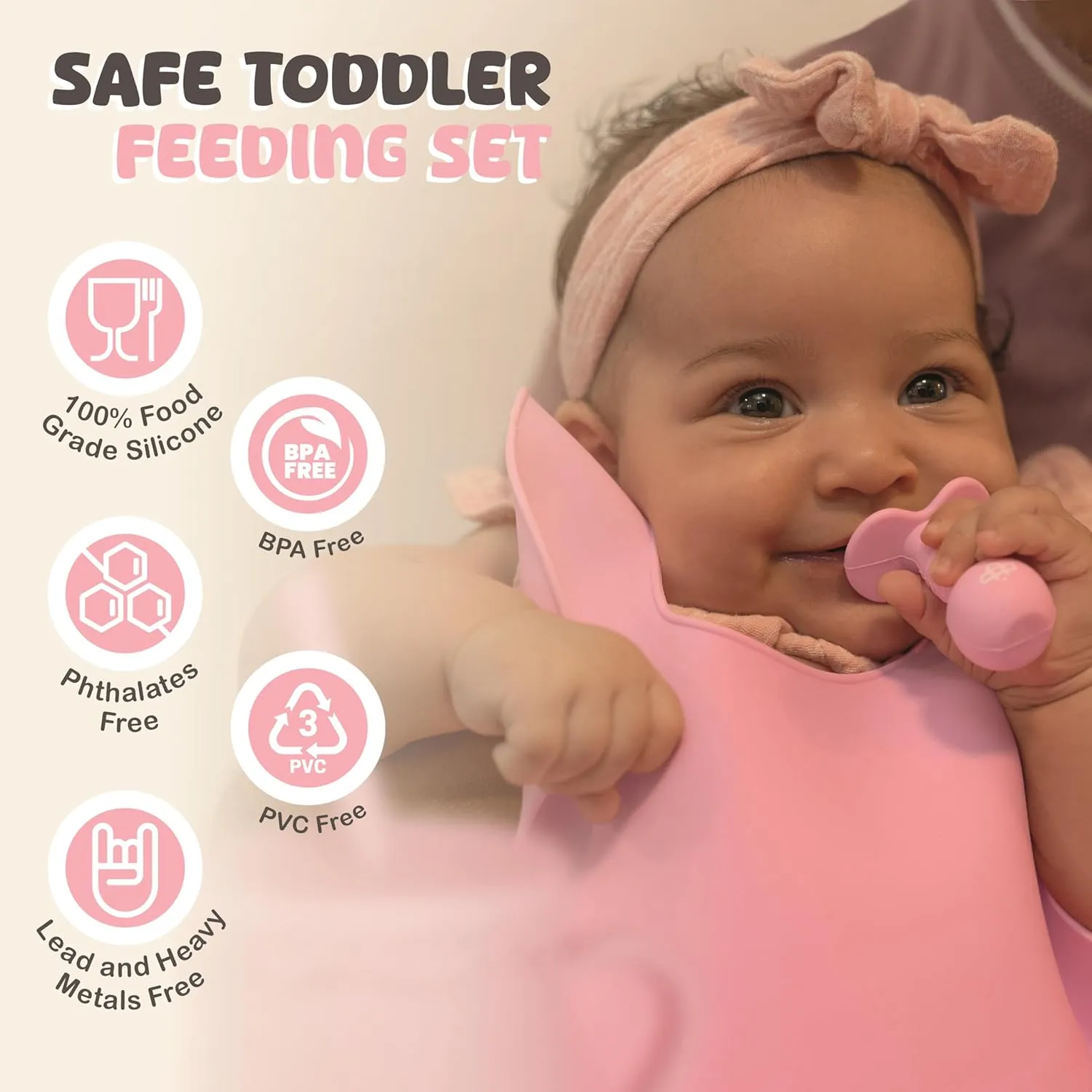 Silicone Baby Feeding Set - Infant Tableware for First Foods & Baby, Led Weaning (0  Months), Easy to Clean, Durable, Perfect for Baby Boy or Girl, Solid Feeding - Pink - Deluxe