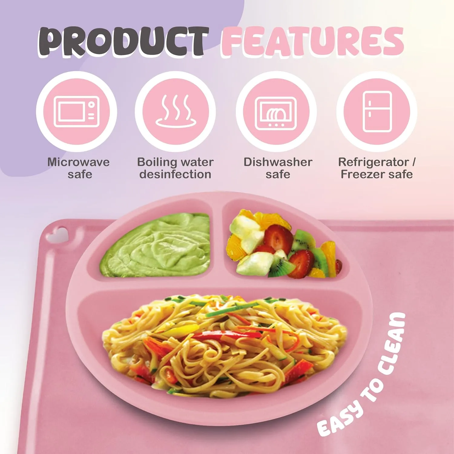 Silicone Baby Feeding Set - Infant Tableware for First Foods & Baby, Led Weaning (0  Months), Easy to Clean, Durable, Perfect for Baby Boy or Girl, Solid Feeding - Pink - Deluxe