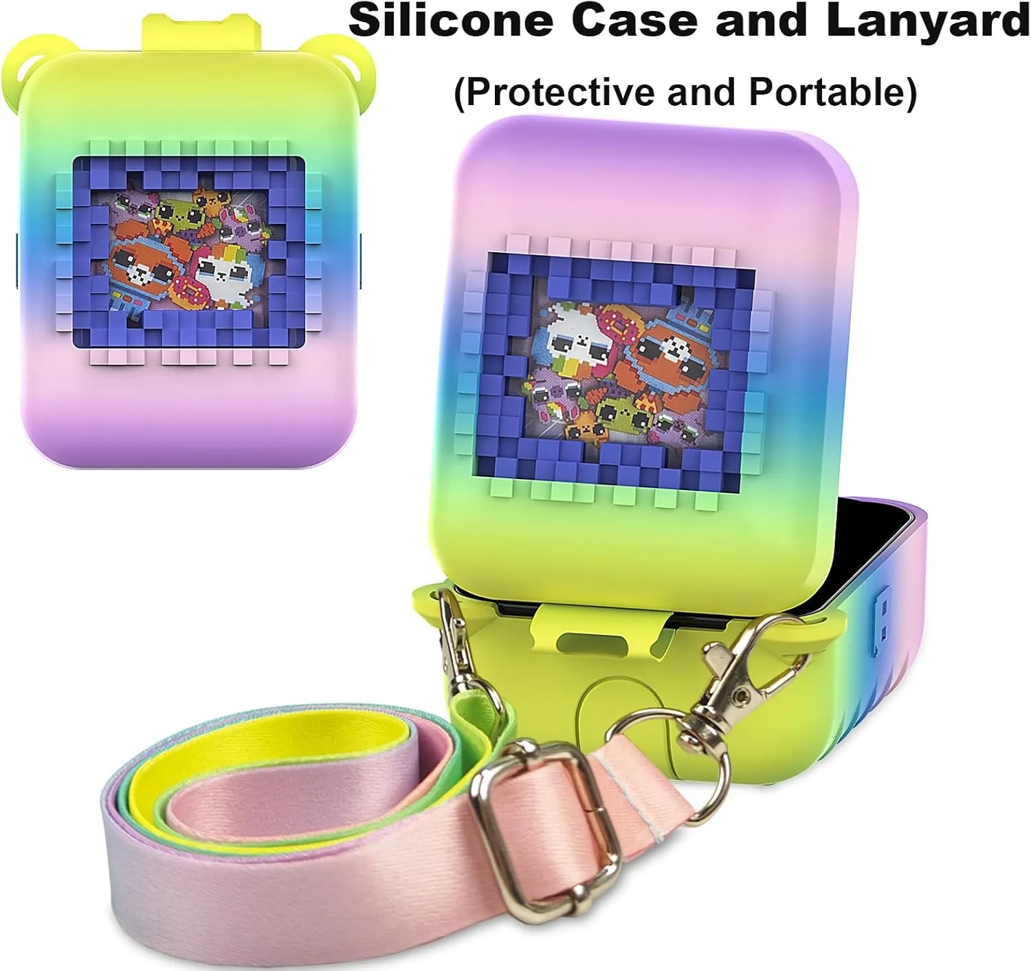 Silicone Cover Case for Bitzee Interactive Toy Digital Pet and Case, Protective Skin Sleeve for Bitzee Virtual Electronic Pets Accessories (for Original 15 Animals) (Rainbow)