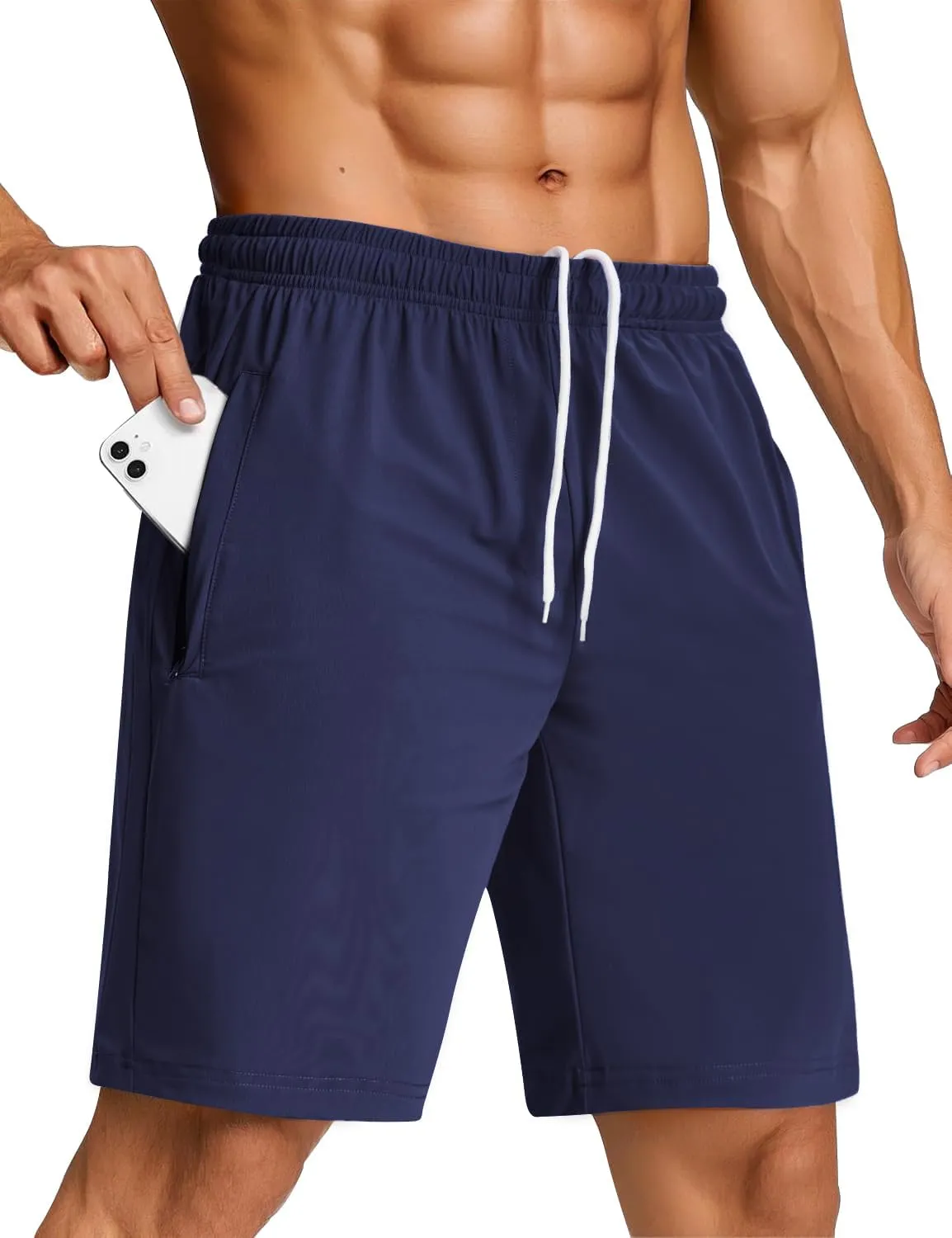 SILKWORLD Men's Quick Dry Athletic Running Shorts with Zipper Pockets 7" Stretch Gym Workout Training Shorts