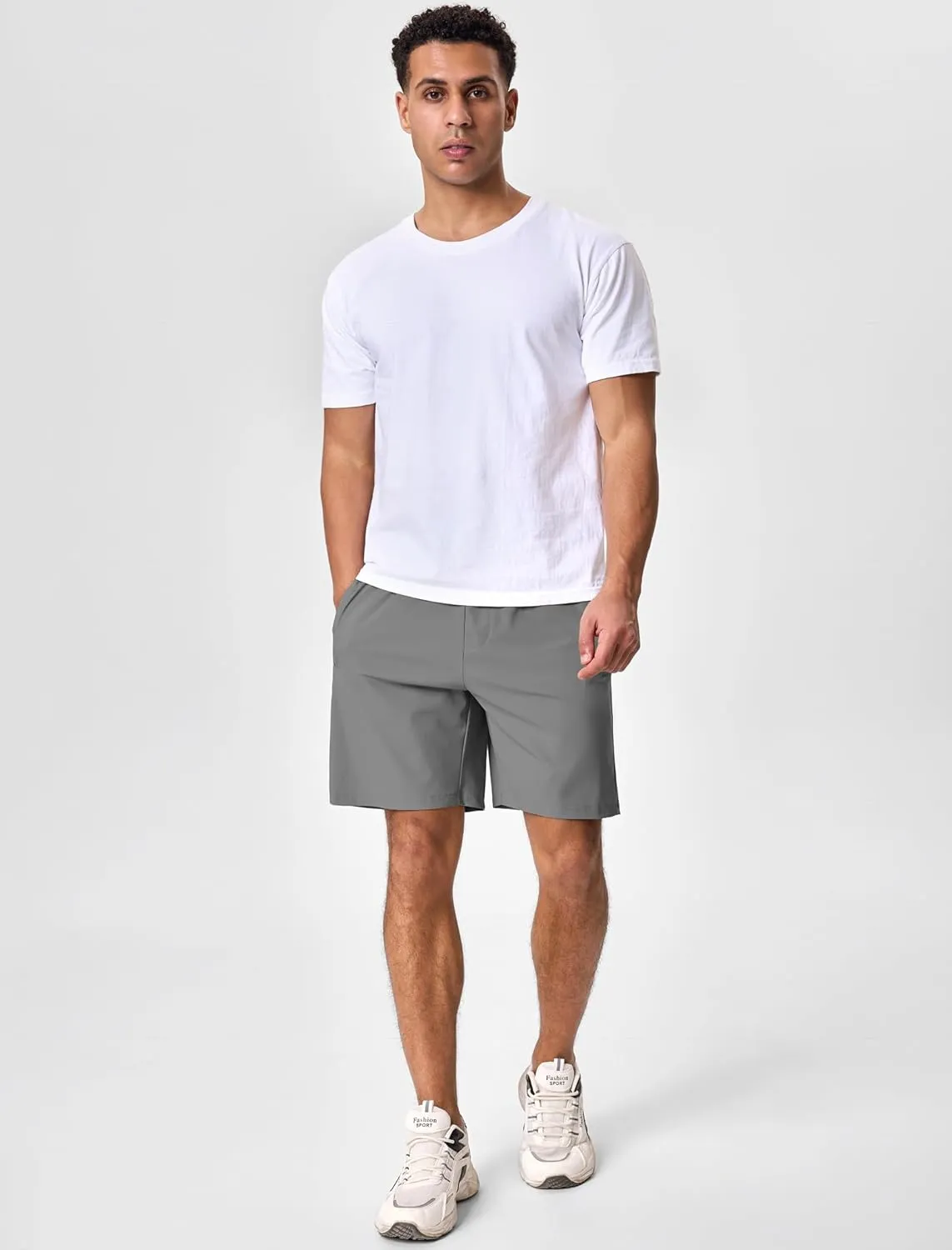 SILKWORLD Men's Quick Dry Athletic Running Shorts with Zipper Pockets 7" Stretch Gym Workout Training Shorts