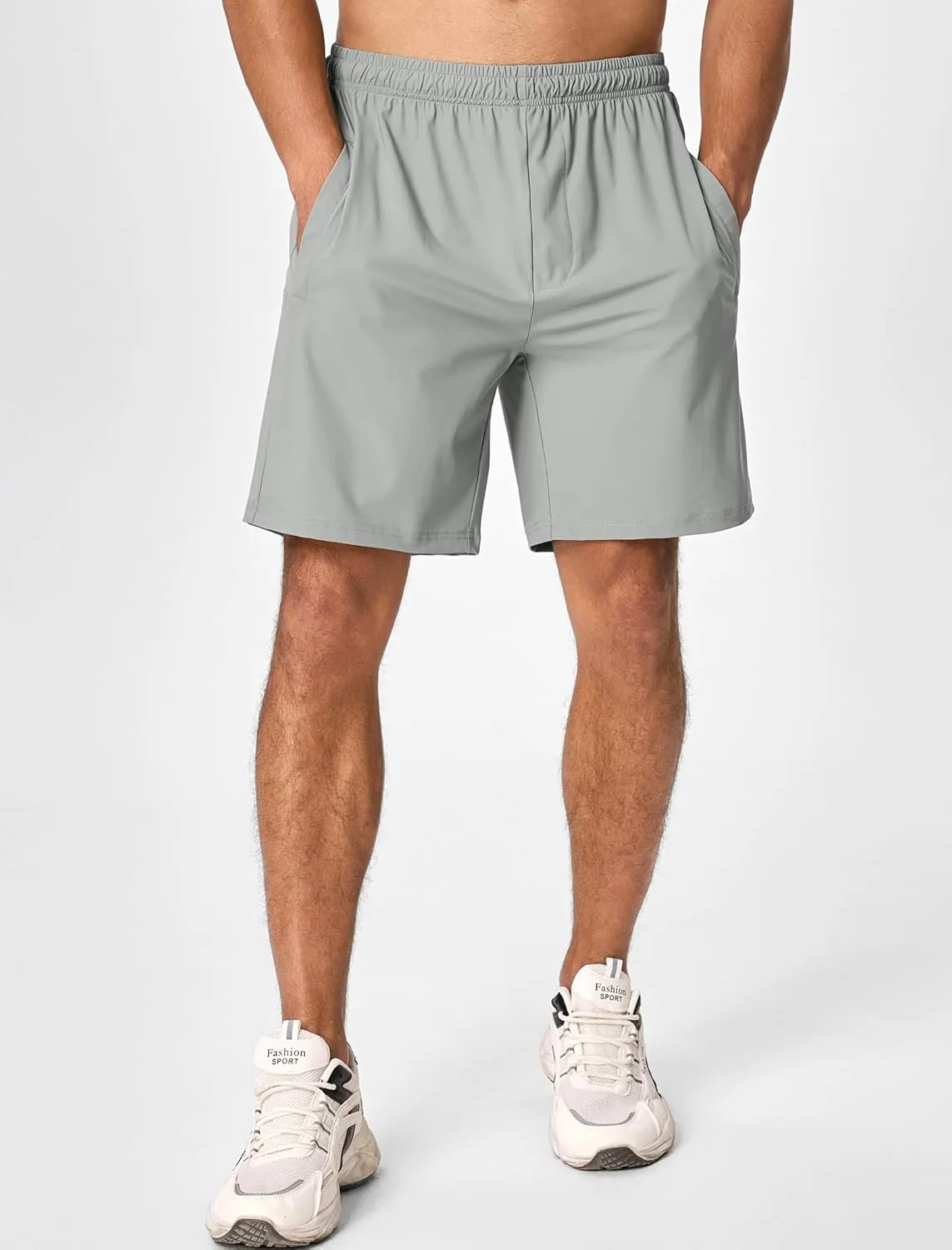 SILKWORLD Men's Quick Dry Athletic Running Shorts with Zipper Pockets 7" Stretch Gym Workout Training Shorts