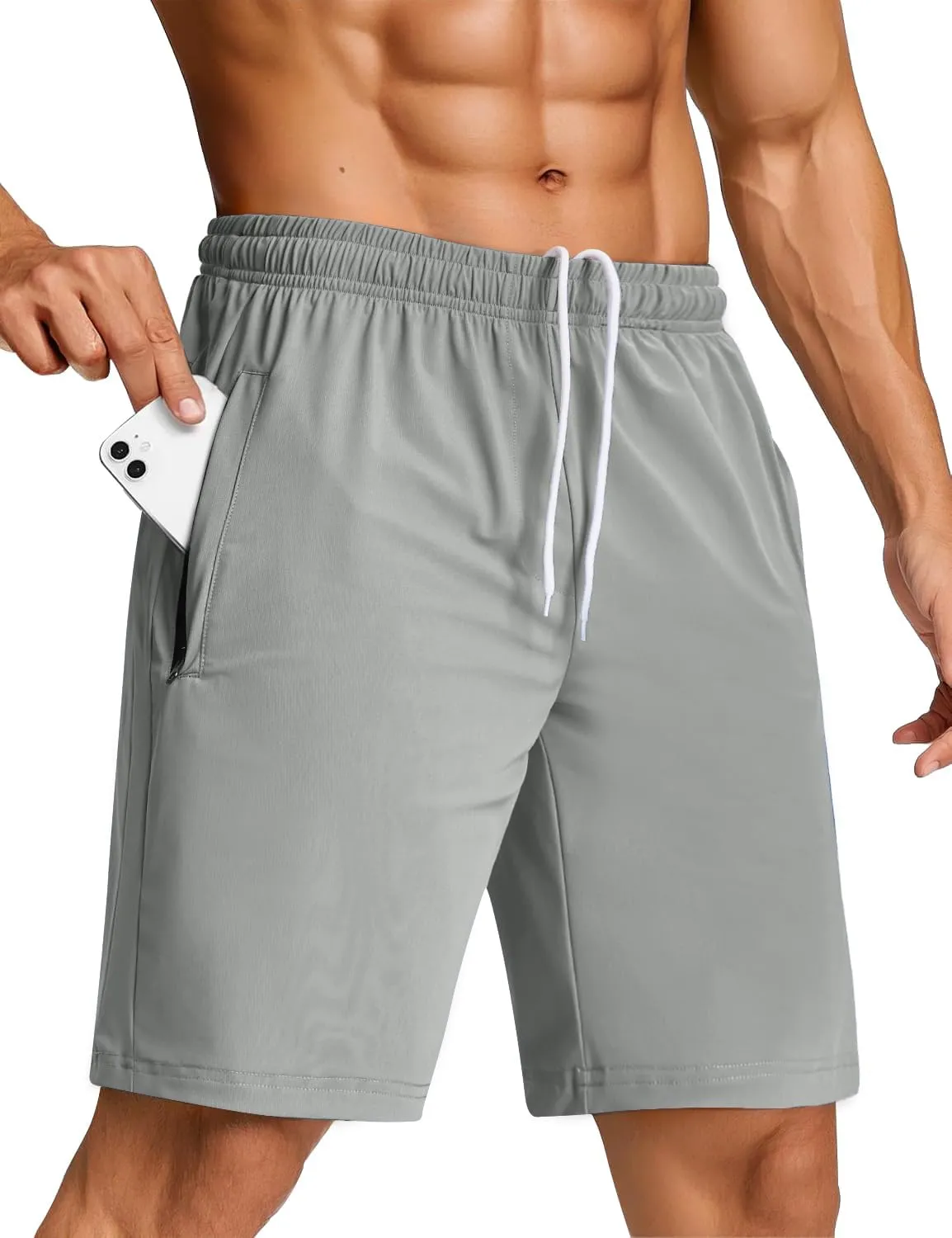 SILKWORLD Men's Quick Dry Athletic Running Shorts with Zipper Pockets 7" Stretch Gym Workout Training Shorts
