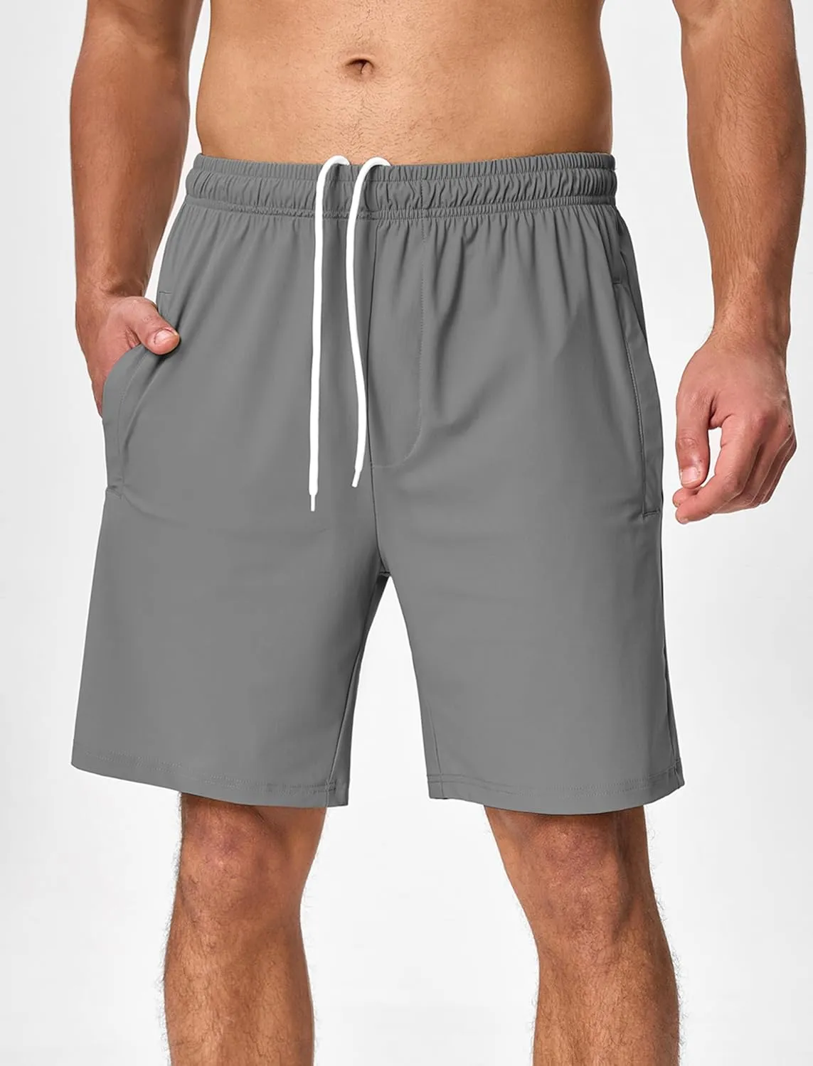 SILKWORLD Men's Quick Dry Athletic Running Shorts with Zipper Pockets 7" Stretch Gym Workout Training Shorts