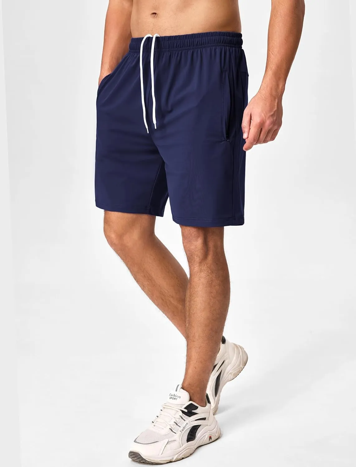 SILKWORLD Men's Quick Dry Athletic Running Shorts with Zipper Pockets 7" Stretch Gym Workout Training Shorts