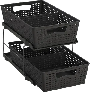 Simple Houseware 2 Tier Bathroom Organizer Tray Pull-Out Sliding Drawer/Under-Sink Storage, Black