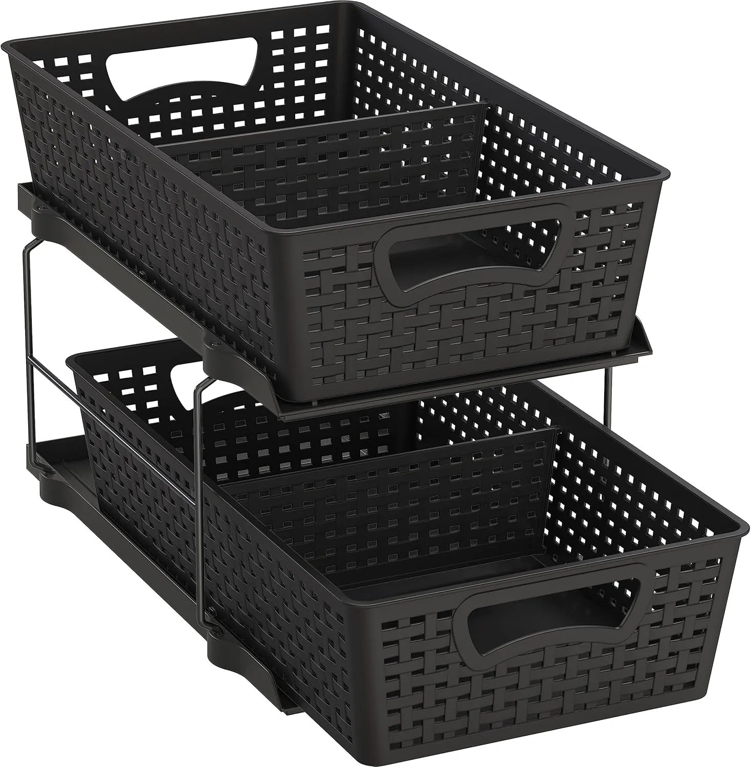 Simple Houseware 2 Tier Bathroom Organizer Tray Pull-Out Sliding Drawer/Under-Sink Storage, Black