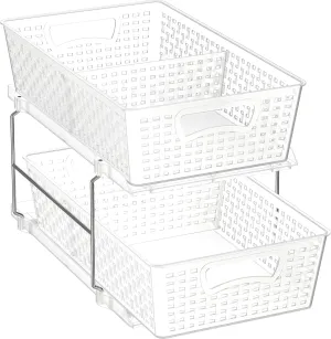 Simple Houseware 2 Tier Bathroom Organizer Tray Pull-Out Sliding Drawer/Under-Sink Storage, Clear
