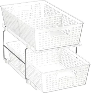 Simple Houseware 2 Tier Bathroom Organizer Tray Pull-Out Sliding Drawer/Under-Sink Storage, Clear