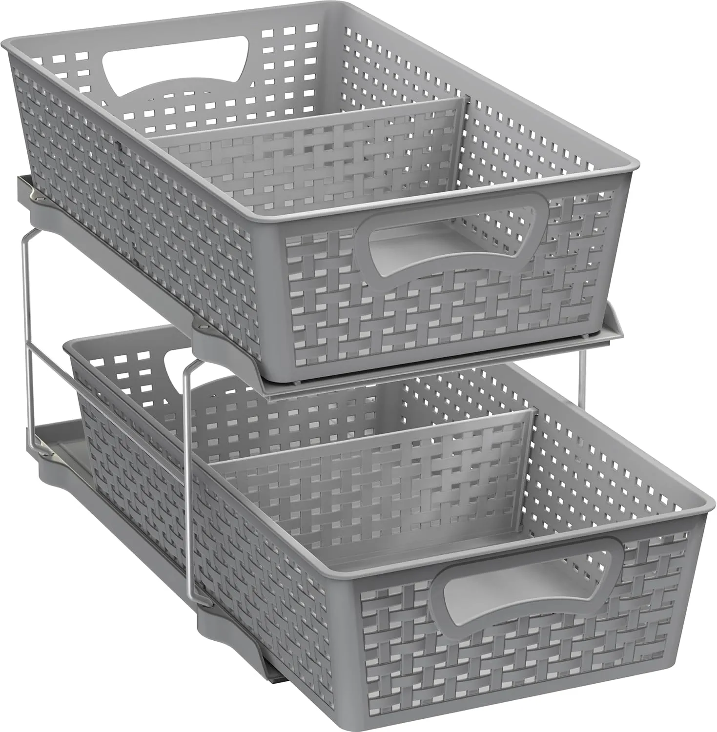 Simple Houseware 2 Tier Bathroom Organizer Tray Pull-Out Sliding Drawer/Under-Sink Storage, Grey