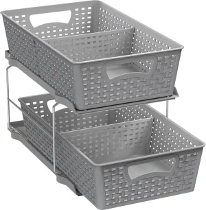 Simple Houseware 2 Tier Bathroom Organizer Tray Pull-Out Sliding Drawer/Under-Sink Storage, Grey