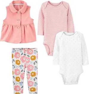 Simple Joys by Carter's Baby Girls' 4-Piece Short-Sleeve Shirts and Pants Playwear Set