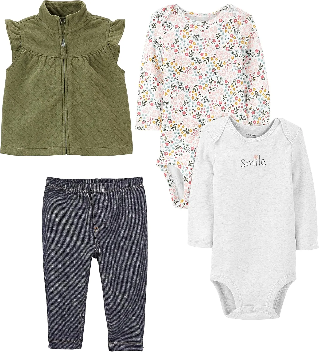 Simple Joys by Carter's Baby Girls' 4-Piece Short-Sleeve Shirts and Pants Playwear Set