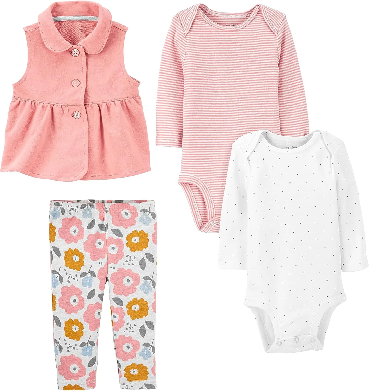 Simple Joys by Carter's Baby Girls' 4-Piece Short-Sleeve Shirts and Pants Playwear Set