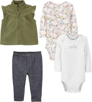 Simple Joys by Carter's Baby Girls' 4-Piece Short-Sleeve Shirts and Pants Playwear Set