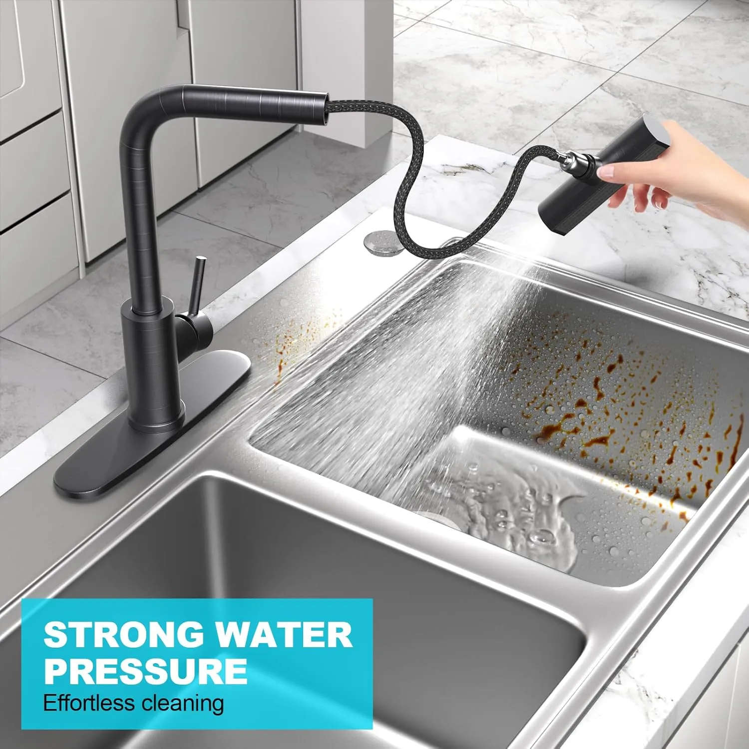 Single Hole Kitchen Faucets with Pull Down Sprayer, Single Handle, Oil Rubbed Bronze, Pull Out Tap, Stainless Steel Waterfall Sink Faucet, Suitable for Farmhouse Camper Laundry Rv Bar