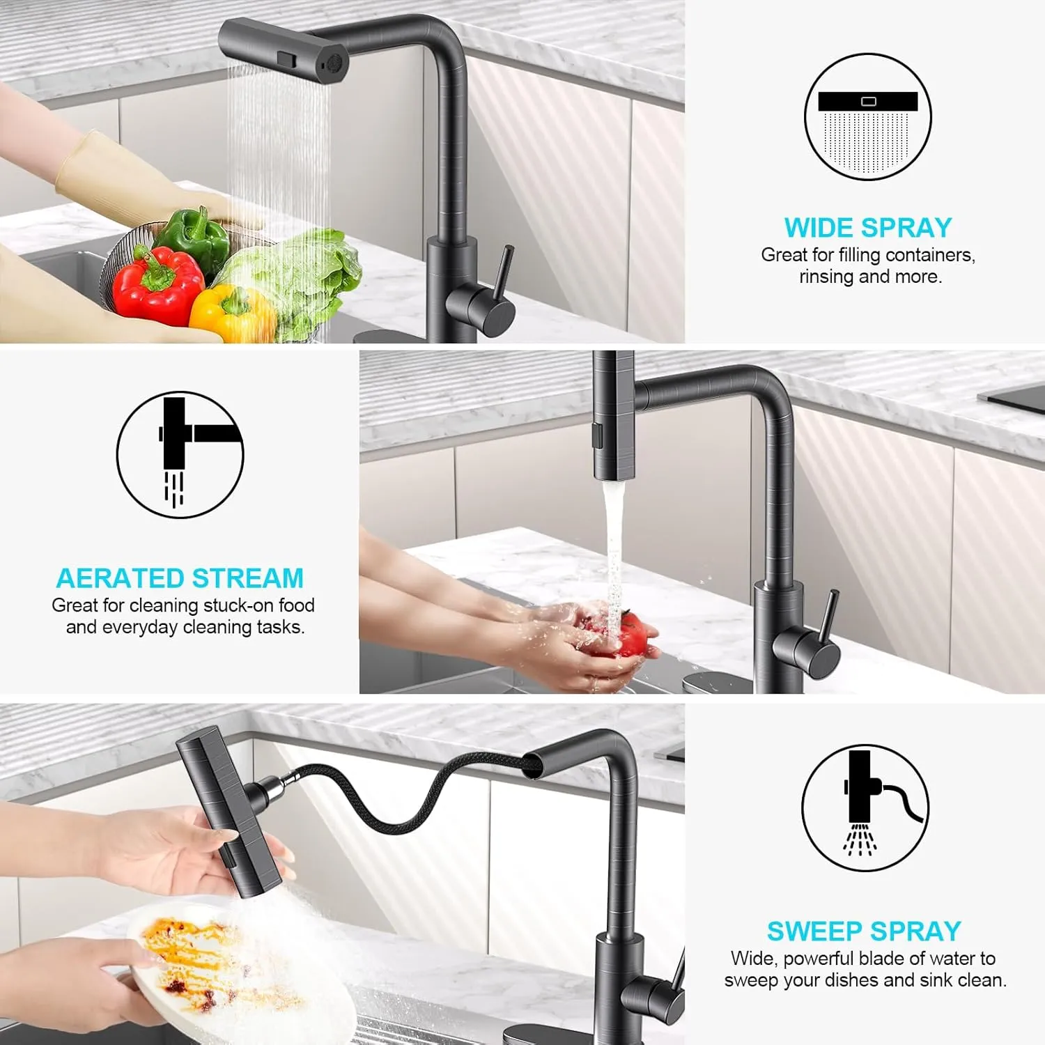 Single Hole Kitchen Faucets with Pull Down Sprayer, Single Handle, Oil Rubbed Bronze, Pull Out Tap, Stainless Steel Waterfall Sink Faucet, Suitable for Farmhouse Camper Laundry Rv Bar