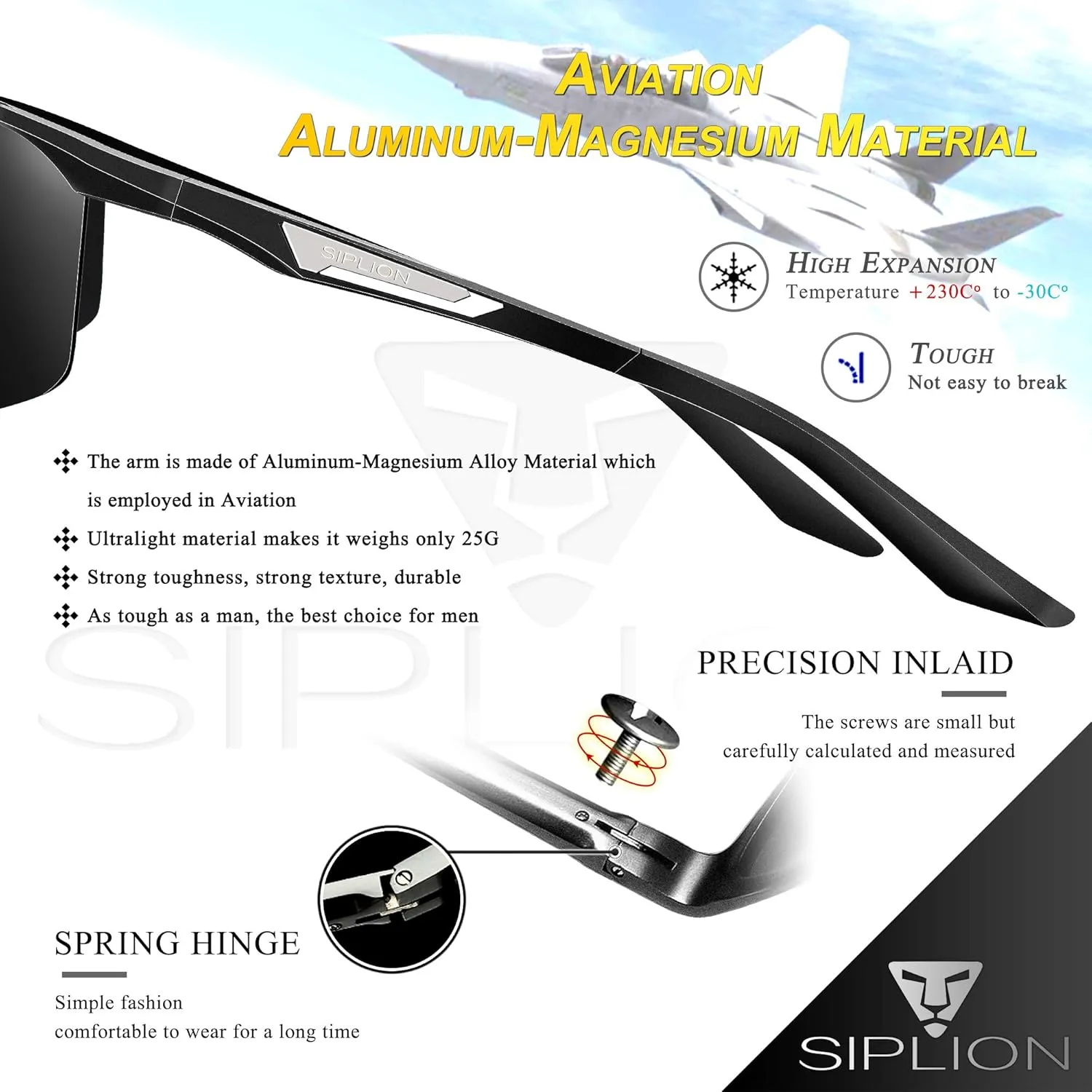 SIPLION Men's Sunglasses Polarized Sport Glasses for golf fishing driving Metal Frame Sun glasses