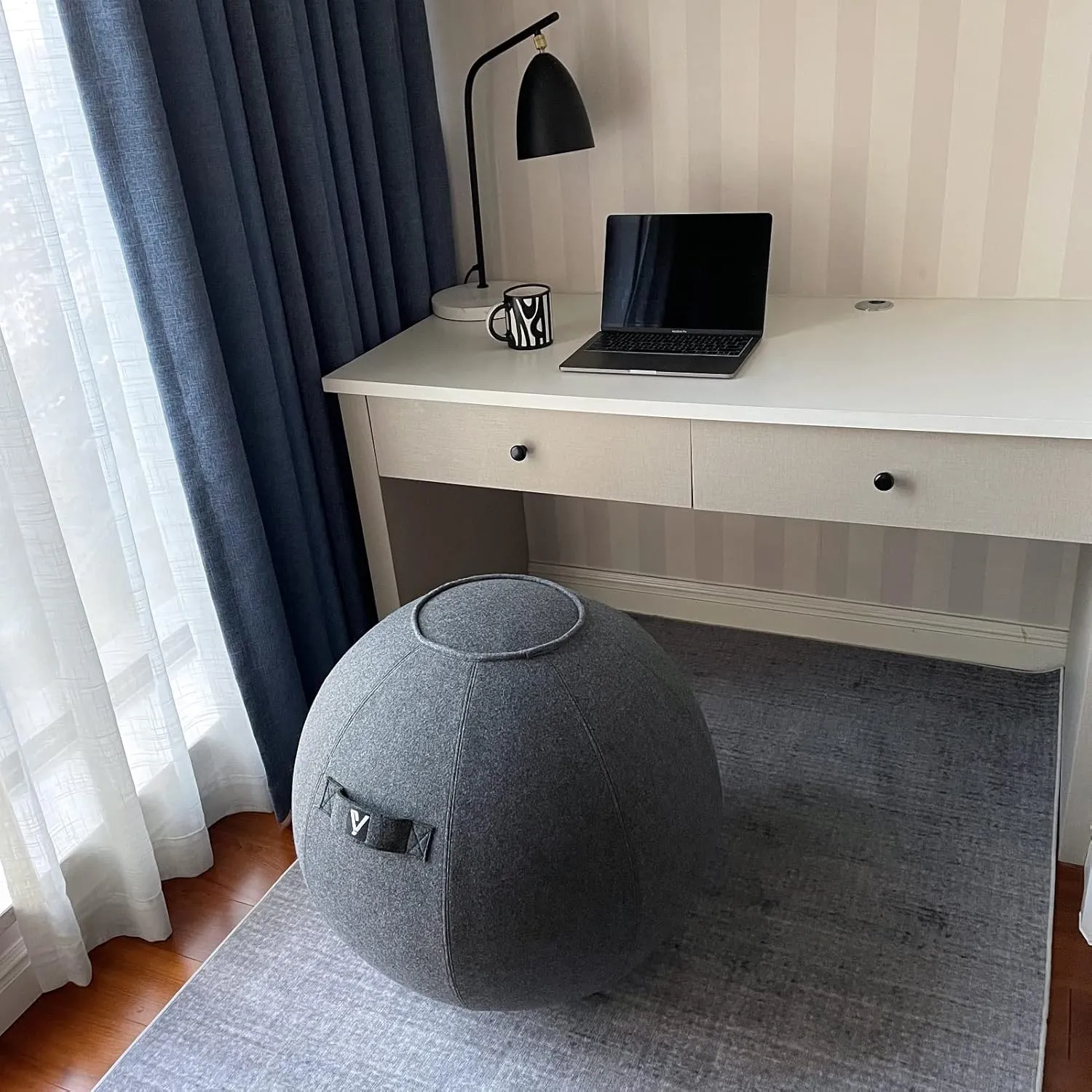 Sitting Ball Chair for Home Office Desk - Exercise and Stability Ball for Fitness, Pilates, and Ergonomic Balance - Includes Cover and Pump