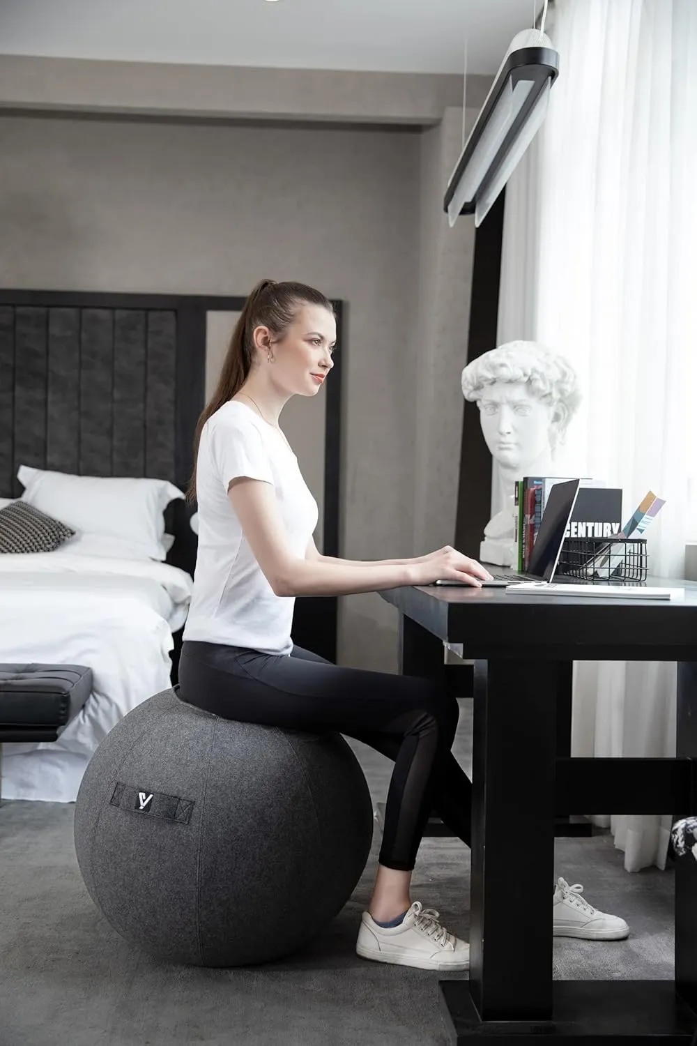 Sitting Ball Chair for Home Office Desk - Exercise and Stability Ball for Fitness, Pilates, and Ergonomic Balance - Includes Cover and Pump