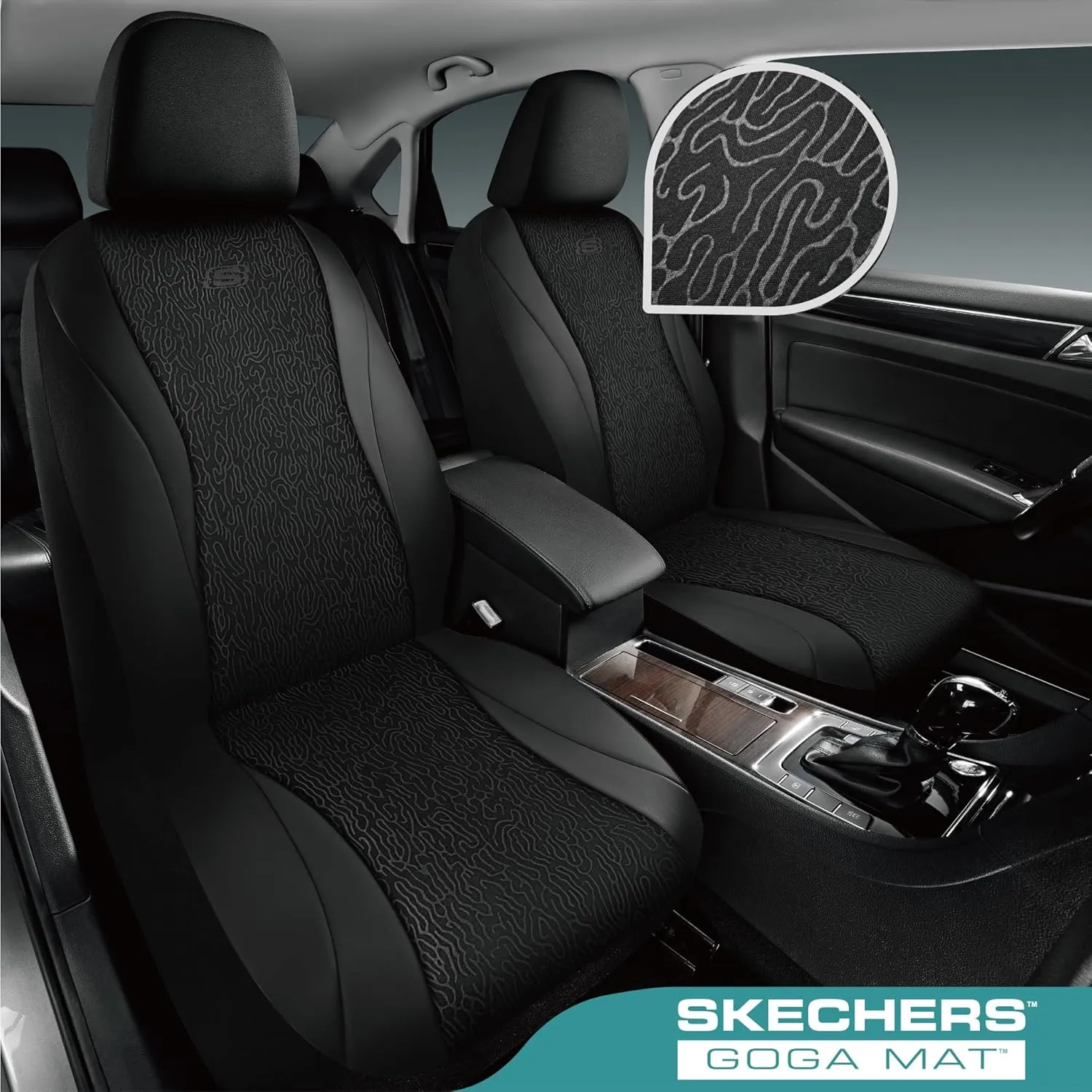 Skechers Car Seat Covers,Leather Seat Covers with GOGA Mat Technology,Waterproof Car Seat Covers Full Sets,Airbag Compatible,Comfort Universal Fit for Most Cars,Vans,Trucks,SUVs,Black